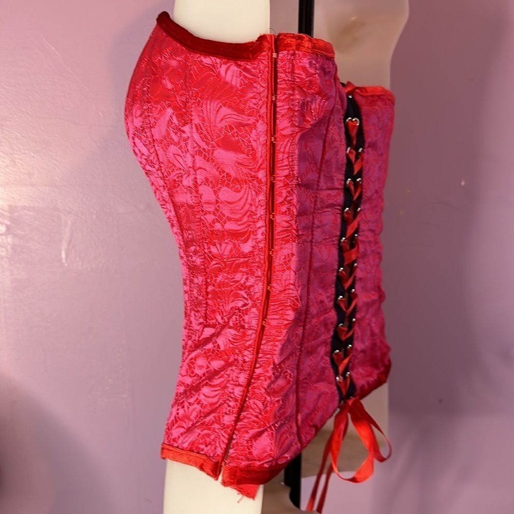 Shirley of Hollywood Pink Red Lace-Up Bustier Corset Small Lingerie Sexy Top - Picture 3 of 5